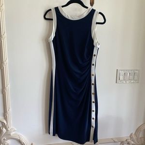 Ralph Lauren, Size 10, Navy & White Pull over Dress, snap buttons up the side